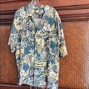 Tommy Bahama Men's Leaf Print Shirt - Blue, Green, Yellow